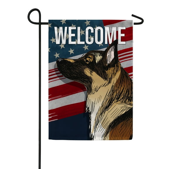America Forever Welcome German Shepherd Patriotic Garden Flag 12.5 x 18 inches Summer Fourth of July US Flag Stars Military Dog Double Sided Seasonal Yard Outdoor Decorative Memorial Day Garden Flag