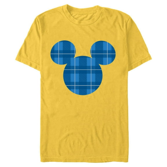 Disney Mickey Mouse Icon Blue Holiday Plaid - Short Sleeve Blended T-Shirt for Adults - Customized-Yellow