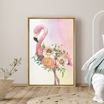 PixonSign Framed Canvas Print Wall Art Watercolor Floral Flamingo Animals Flower Illustrations Modern Art Contemporary Colorful Multicolor Pastel for Living Room, Bedroom, Office - 24"x36" Natural