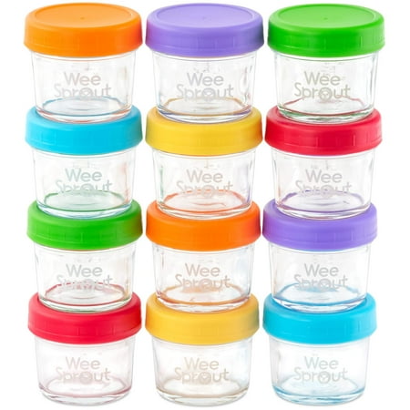 WEESPROUT Glass Baby Food Storage Containers | Set of 12 | 4 oz Glass Baby Food Jars with Lids | Reusable Small Glass Baby Food Containers | Microwave & Dishwasher Safe | for Infant &