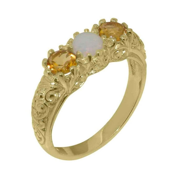 LBG British Made 14k Yellow Gold Real Genuine Opal & Citrine Womens Promise Ring - 33 size options - Size 8.25