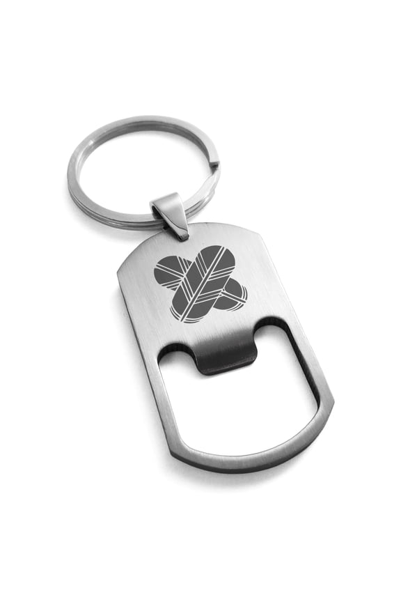 Stainless Steel Aso Samurai Crest Engraved Bottle Opener Dog Tag Keychain Keyring