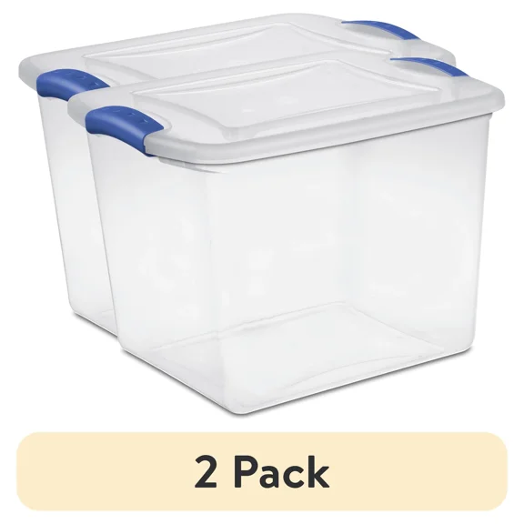 Small Storage Bin, 27 Quart Clear Plastic Storage Container With Latch Lid, Blue