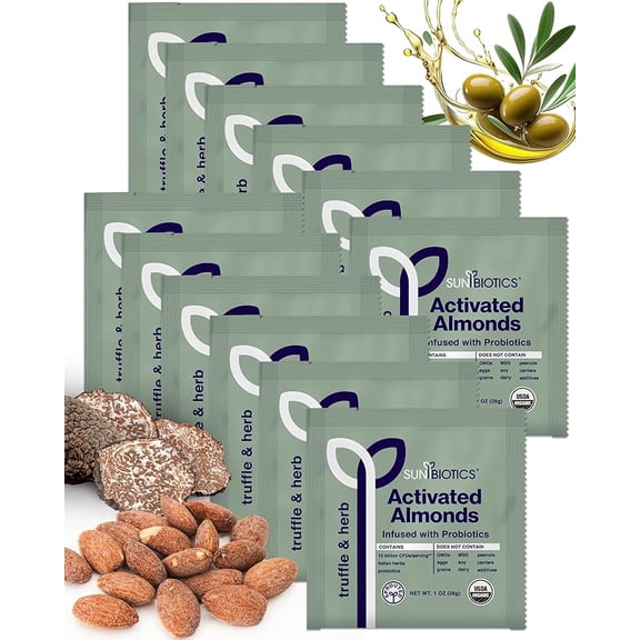 Sunbiotics - Activated Almonds: Probiotic Almonds -Truffle & Herb, 1oz, 12 Pack