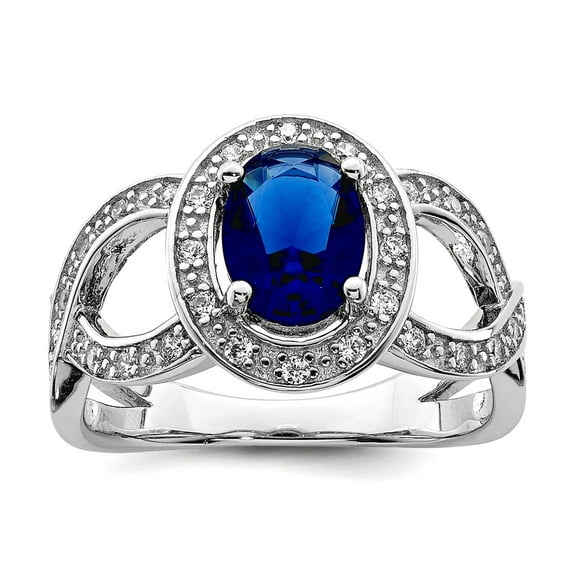 925 Sterling Silver Polished Dark Blue Glass and Cubic Zirconia Ring Size 8 3mm Wide Ring for Women