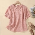 thumbnail image 5 of AherBiu Cute Tops for Women Short Sleeve Eyelet Lapel Half Button Boho Beach Wear Cute Shirts Blouse, 5 of 7