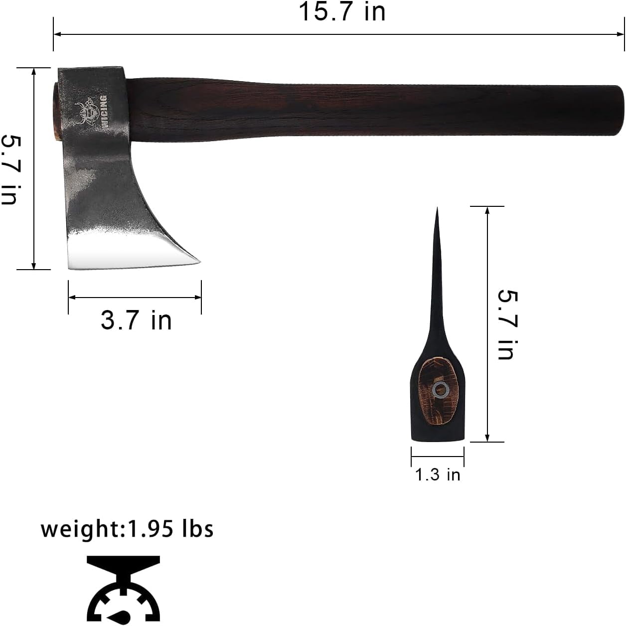 WICING 15.7" Hatchet, 1065 Manganese Steel Blade with Beech Wood Handle, Balanced Hand Axe for Outdoor Use