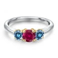 thumbnail image 3 of Gem Stone King 10K Two Tone Gold Red Created Ruby and Persian Blue Moissanite Engagement Ring for Women | 1.06 Cttw | Round 5MM | Gemstone July Birthstone | Size 9, 3 of 6