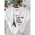 thumbnail image 3 of Women'S Casual Round Neck T-Shirt with Eiffel Tower Print, Polyester, Short Sleeve, Fashion Top, Regular Length, All Seasons, Knit Fabric, 3 of 7