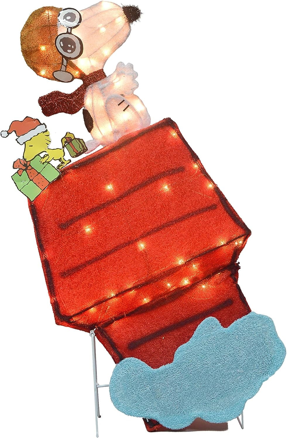 32" 3D Prelit Yard Art Snoopy as Red Baron Doghouse Peanuts Christmas ...