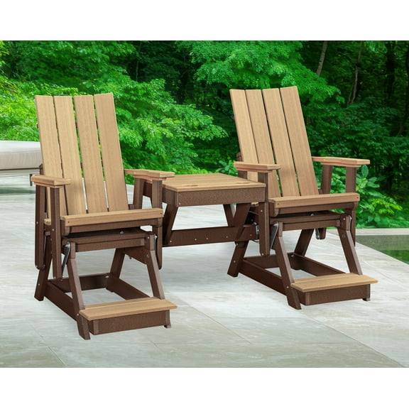 American Furniture Classics Model 416WWTB-K Brandon Double Balcony Height Glider with Center Table in Weatherwood on a Tudor Brown Base