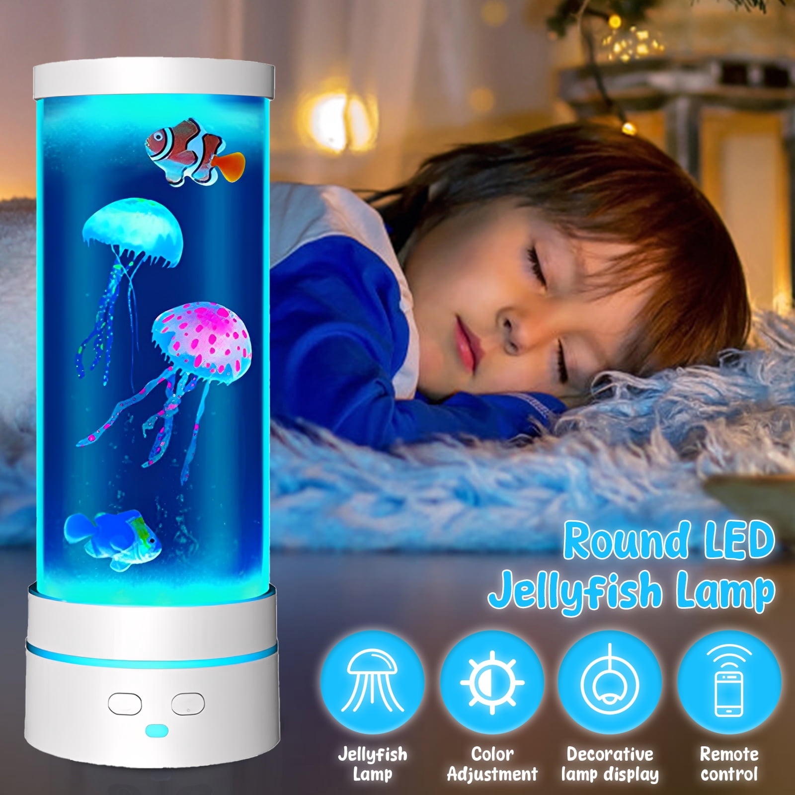 NUAHRHY Jellyfish Lamp, 17 Color Fantasy Aquarium Night Light, Remote Control&USB Powered Artificial Fish Tank Lamp with Moving Fish, Decoration for Living Room and Office