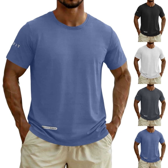 DODADAWANJ Big and Tall Mens T-shirts Casual Summer Workout Shirts Short Sleeve Round Neck Shirt Solid Color Tees XXL