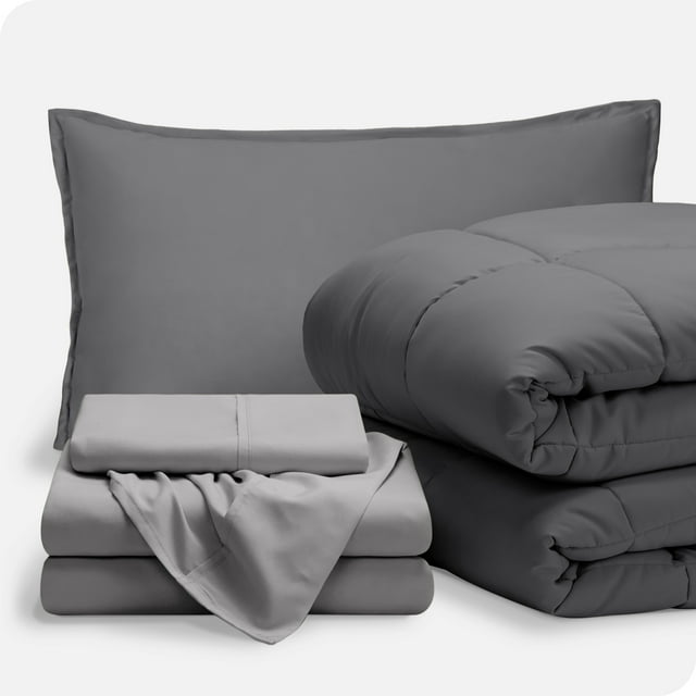 Bare Home Ensemble 5 Pcs Bed-in-a-Bag - Lit Simple, Gris avec Ensemble de Draps Gris Pâle