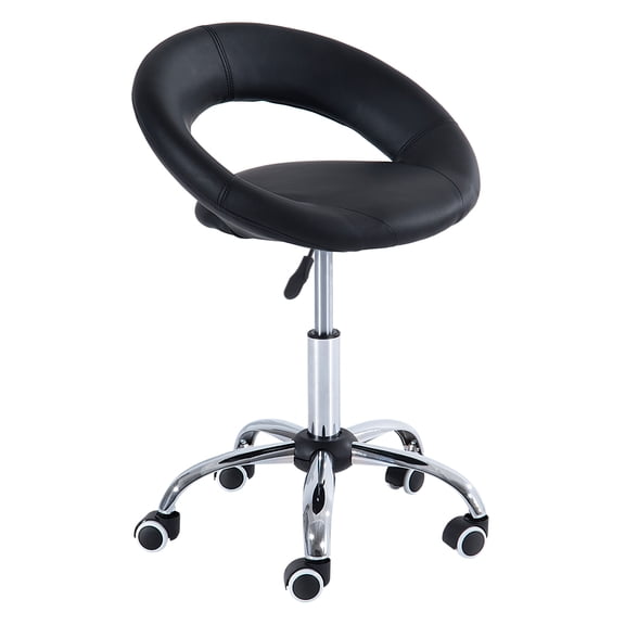 Miekor Furniture Crescent Rolling Salon Stool with Adjustable Height, Breathable Open Back, Foam Cushion Seat, and 5 Caster Wheels, Black No.0653