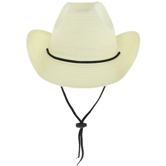 Top Headwear Belted Western Paper Braid Cowboy Hat w/ Adjustable Strap - Ivory
