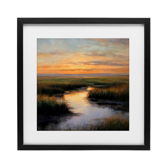Stupell Industries Traditional Warm Marshland Sunset Black Framed Print Under Glass, 13 x 13, by Petals Prints Design