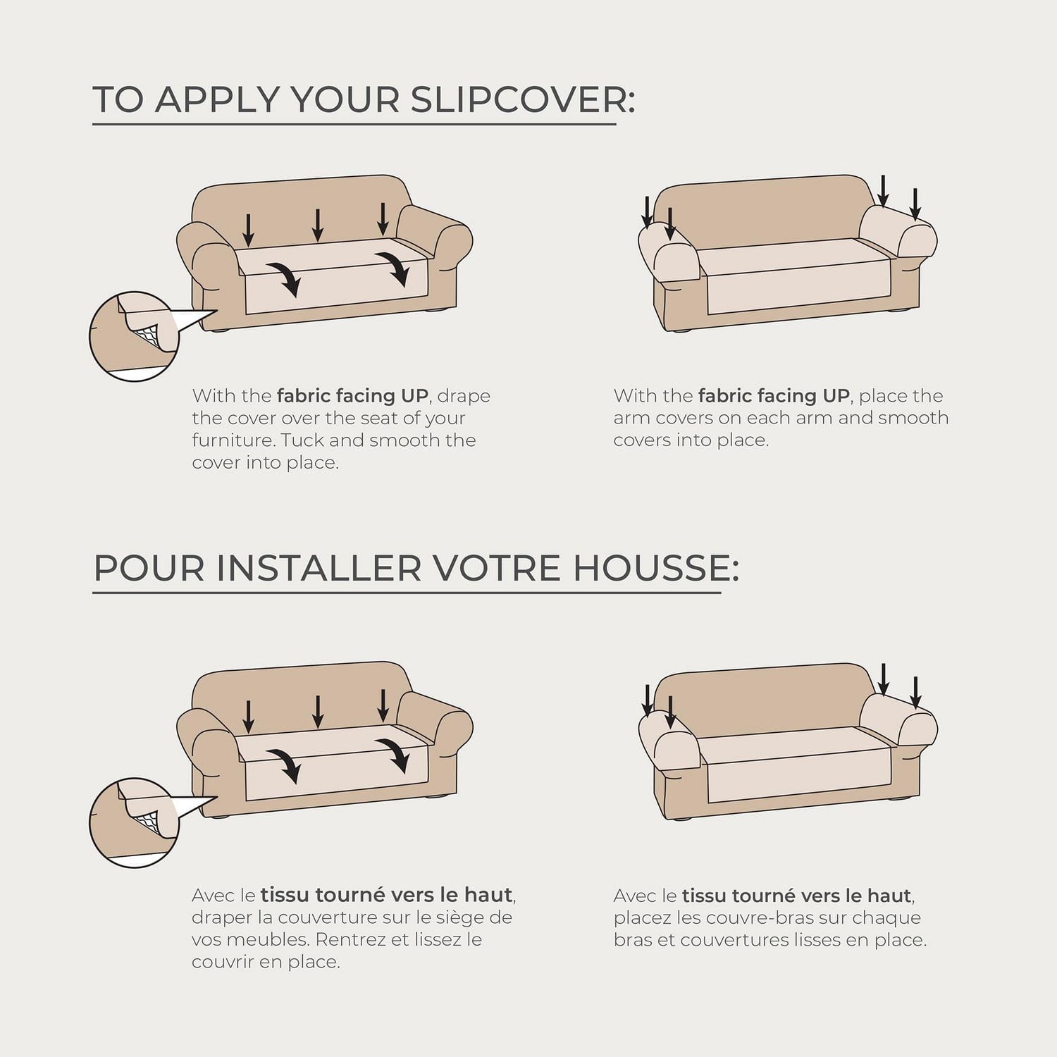 Housse de causeuse en tissu sherpa synthétique imperméable SmartFit, housse de mobilier en 3 pièces, pour chiens et autres animaux de compagnie, lavable à la machine Creme