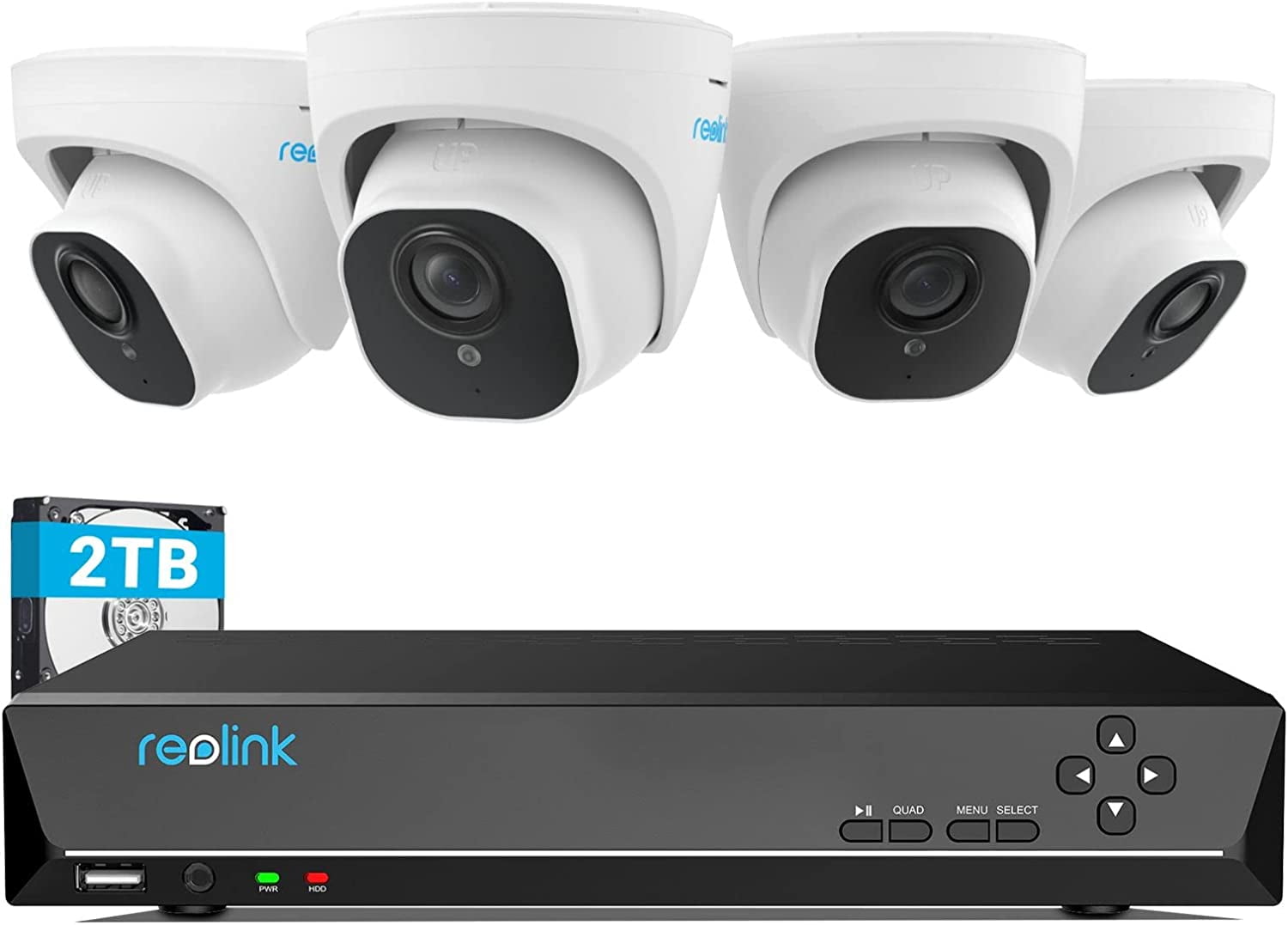 Reolink Kit Caméra Surveillance PoE 8CH HD 5MP Système de Vidéo Surveillance avec 4X IP Caméra PoE Extérieur avec 2TB Disque Dur Vision Nocturne RLK8-410B2D2 