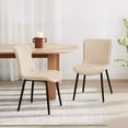 thumbnail image 3 of L'AGRATY Modern Dining Chairs Set of 2, PU Leather Upholstered Side Chairs with High Backrest, Kitchen Chair,Heavy Duty, Cushions & Durable Metal Legs for Kitchen, Dining Room,Restaurant,Beige, 3 of 7
