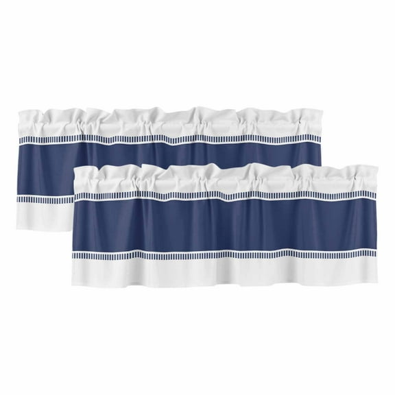 2 Pack Navy Blue Valance for Window Stripes Solid Color Kitchen Valance Rod Pocket Short Curtain Topper Decorative Window Treatment for Living Room Bedroom 42"x18"