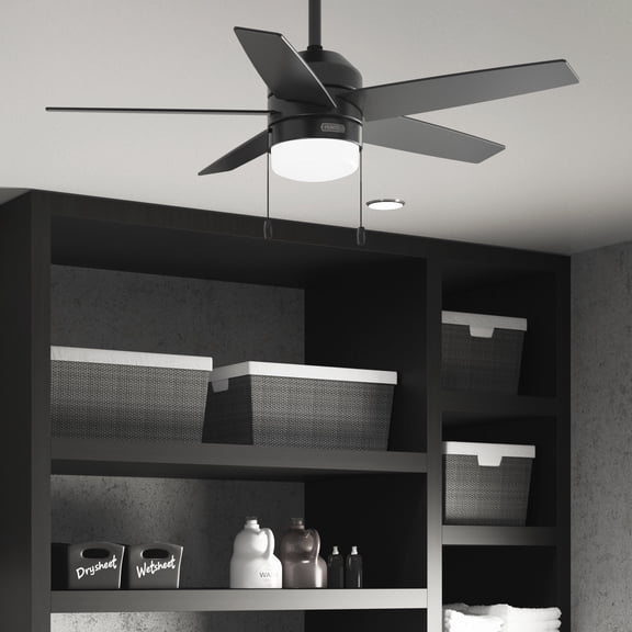 Hunter 44 inch Indoor Ceiling Fan with LED Light and Pull Chain - Black Modern Ceiling Fan, Standard Mount, 5 Blades, For Bedroom, Living Room, or Kitchen - Bardot 52492, Matte Black