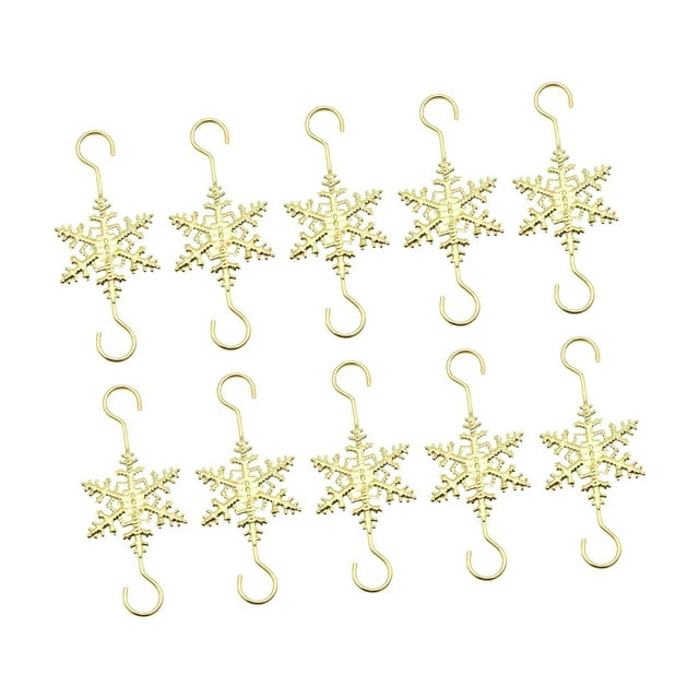 10 ganchos de metal para adornos navideños con forma de copo de nieve Oro