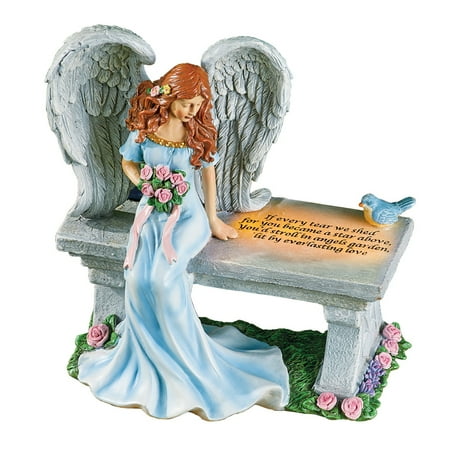 Double Angel Wing (Angel Of Heaven with Saying Memorial Solar Light Up Sculpture - Hand-Painted Detail with Textured)