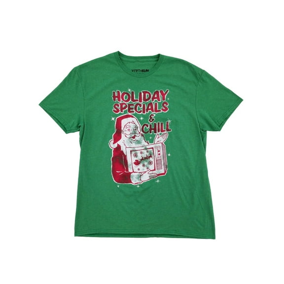 Mens Heather Green Santa Claus Holiday Specials & Chill Christmas T-Shirt S