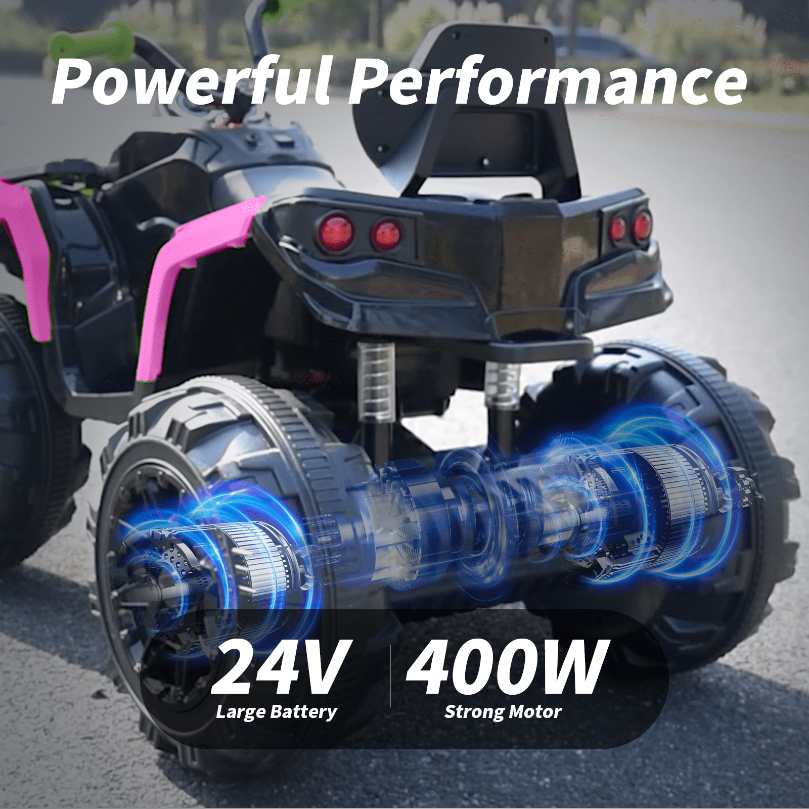 Outfunny 24V Kids 4 Wheeler, Electric ATV Quad Ride-on Toy for Big Kids Ages 3 and up, Rose