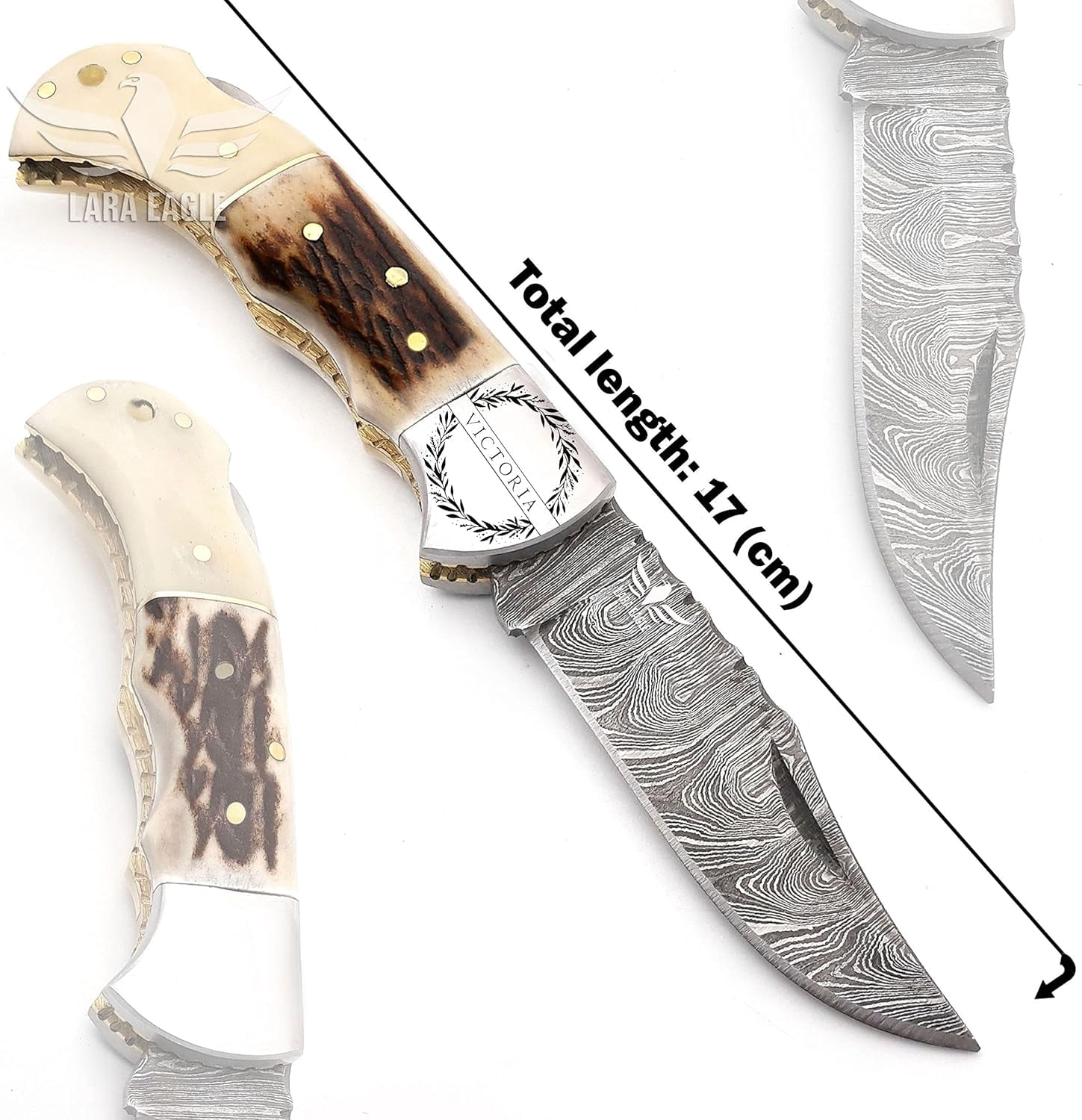 Personalised Damascus Pocket Knife for Men - 133 Layer Solid Steel Handmade Folding Hunting Knives with Sharpner and Leather Pouch - Best Knife for Camping Hunting Hiking