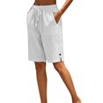 thumbnail image 3 of Womens Lightweight Shorts Casual Cotton Linen Bermuda Shorts Elastic Waist Drawstring Summer Comfy Bottoms by Yigetop White L, 3 of 7