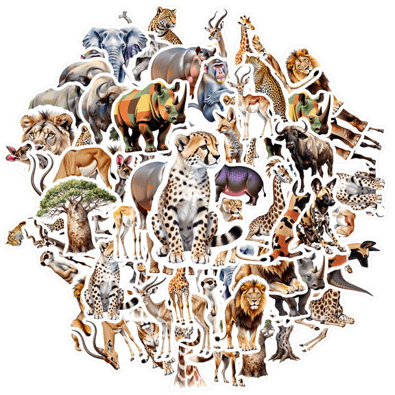 35pcs Colorful Animal Stickers Wild Animal Stickers Cartoon Safari Stickers for Suitcases Notebooks Laptops
