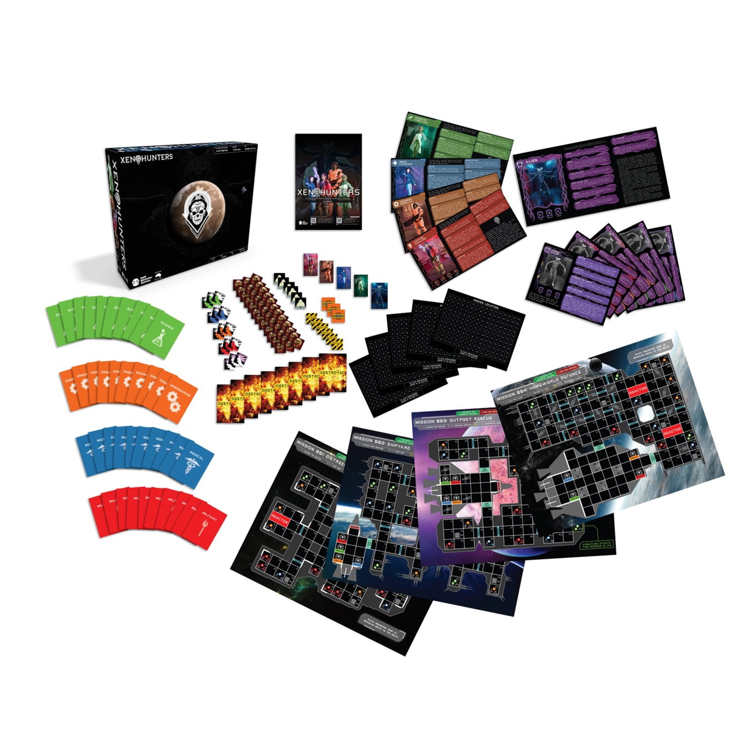 Xenohunters Sci-Fi Horror Game: Beyond the Outer Rim - Boardgame - Age 12+, 2-5 players, 60 Min Game Play. Half- Monster Games
