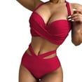 thumbnail image 3 of MSJUHEG Ribbed Swimsuit for Women,Plus Size Swimsuit for Women,Bikini Tops Full Coverage Bottoms,Bathing Suit for Women,High Waisted Swimsuits for Women,Crisscross Tie Back Bathing Suit, Red M, 3 of 8