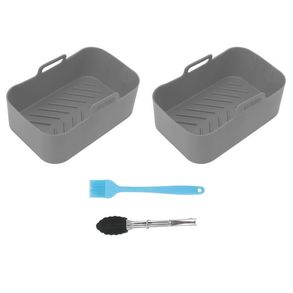 Silicone Air Cooker Pot for Ninja DZ201 Foodi 8QT Dual Fryer With Brush and Clip Cooking Accessories 19.5x12.7x7cm Grey