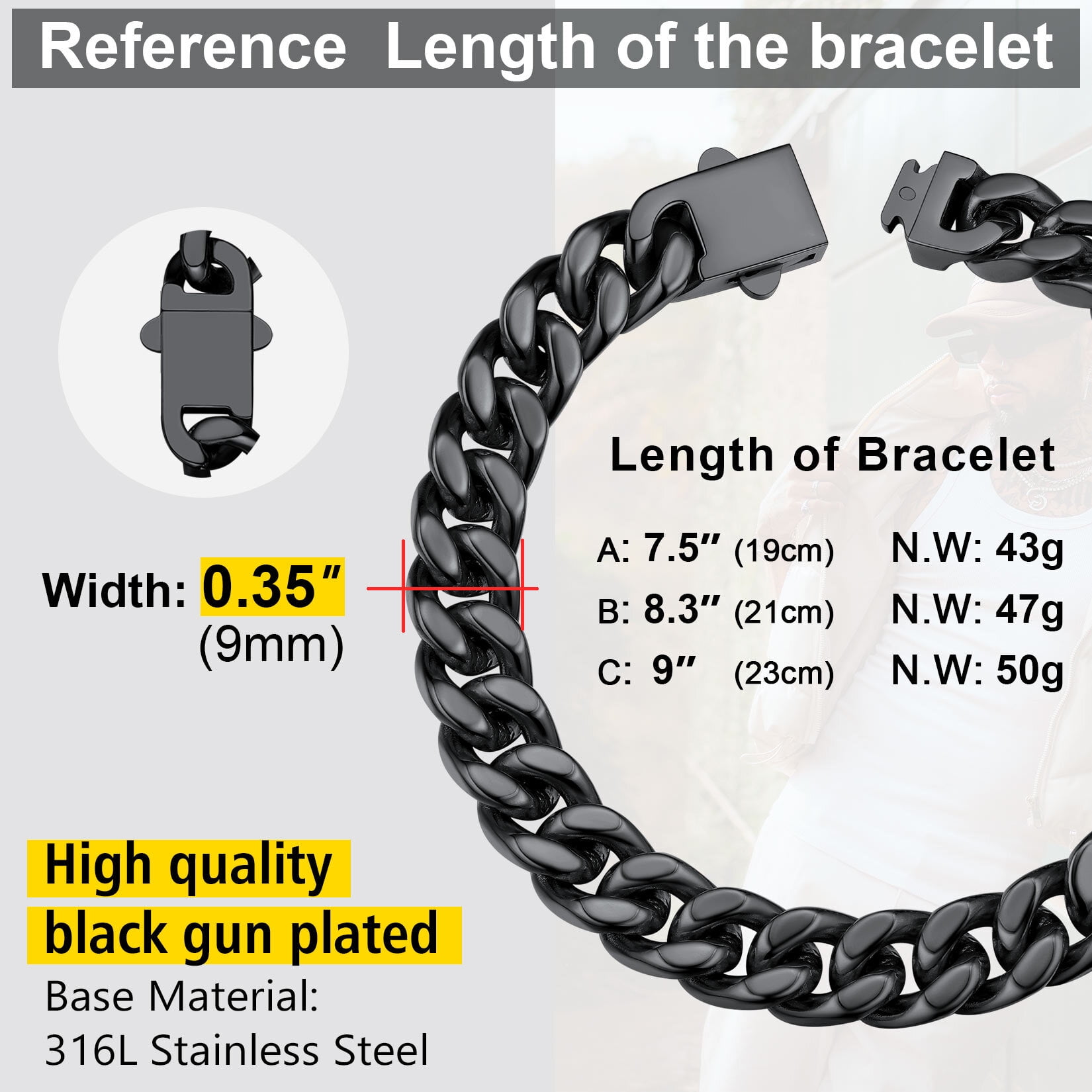 ChainsProMax Black Cuban Link Chain Bracelet Men photo 7