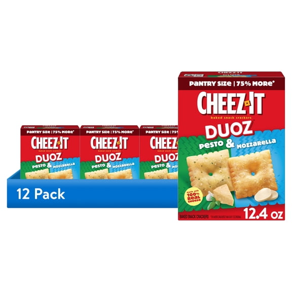 (12 pack) Cheez-It DUOZ Pesto and Mozzarella Baked Snack Crackers, Lunch Snacks, 12.4 oz