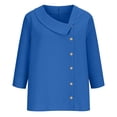 thumbnail image 6 of Womens Cotton Linen Shirts Summer Trendy Shirts V Neck 3/4 Sleeve Blouses Button Down Gauze Tees Casual Tops Royal Blue 2XL, 6 of 6