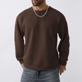 thumbnail image 3 of Men's Solid Color Long Sleeve Crew Neck Sweatshirt Basic Ribbed Knitted Jumper Tops Brown XXL, 3 of 6