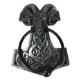 thumbnail image 4 of Viking Ram Skull Thor Hammer Mjolnir With Runes Door Knocker W/ Built In Struck, 4 of 8
