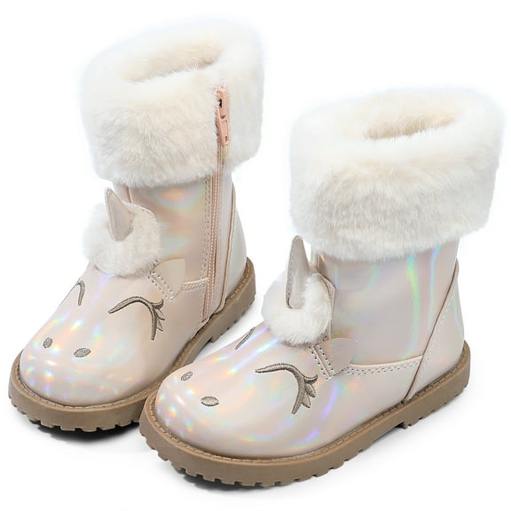 Berhood Girls Winter Boots Unicorn Snow Boots for Toddler Girls Side Zipper