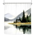 thumbnail image 5 of Mountain Forest Tree Shower Curtain Set Foggy Misty Watercolor Nature Landscape Scene Polyester Waterproof Cloth Bathroom Curtain with 12 Hooks, 5 of 6
