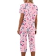thumbnail image 4 of SwiftWear Relaxed Pajams Set 2 Piece V-neck Top with Floral Prints, 7Inch Mid-Calf Capris (Elastic Waist & Pockets) - Stylish & Comfy Sleepwear, 4 of 6