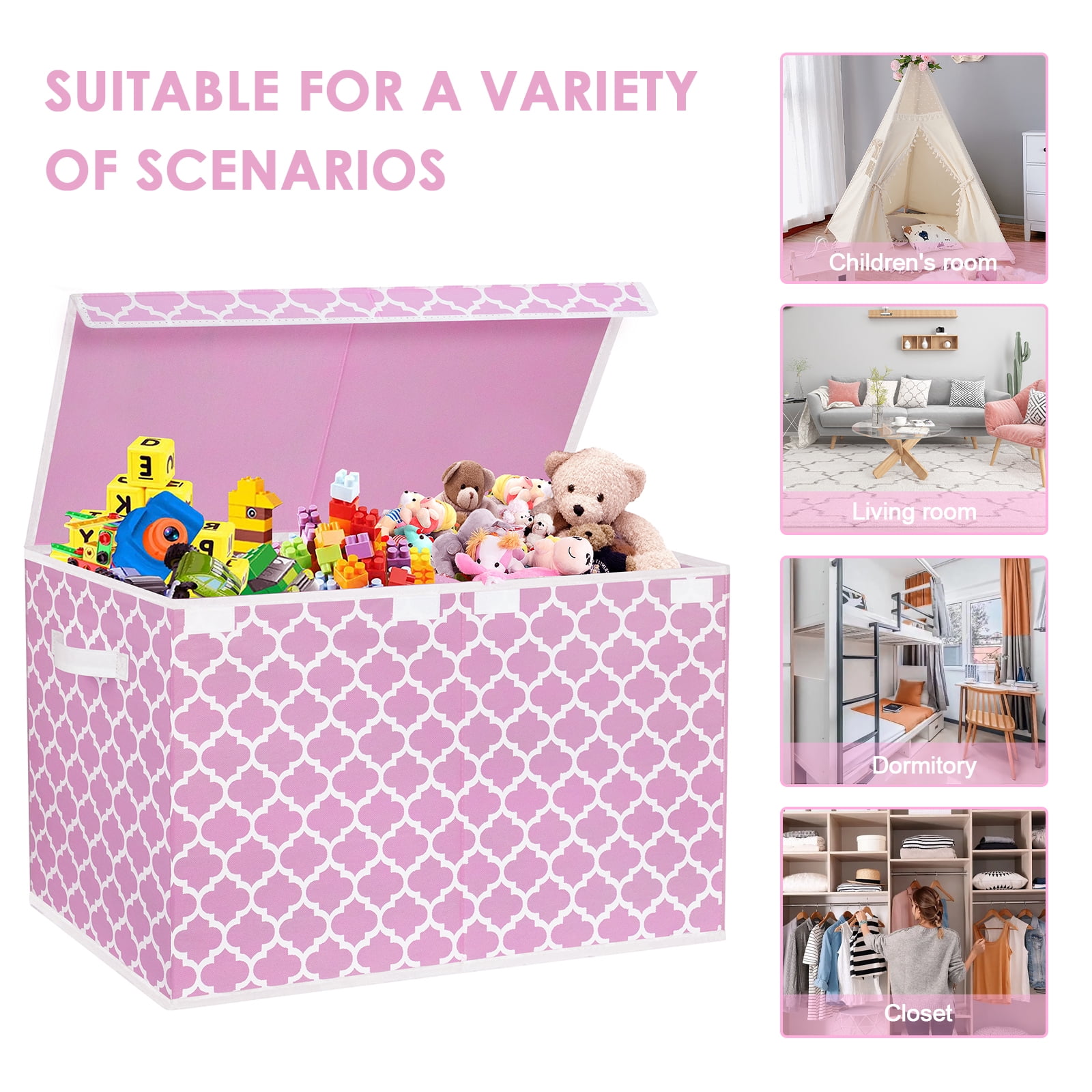 homyfort Toy Box for Girls, Kids - Large Toy Chest Organizers and Storage Boxes with Flip-Top Lid & Divider, Collapsible Container Bins for Playroom, Nursery, Closet, Living Room, 24.5"x13"x16", Pink