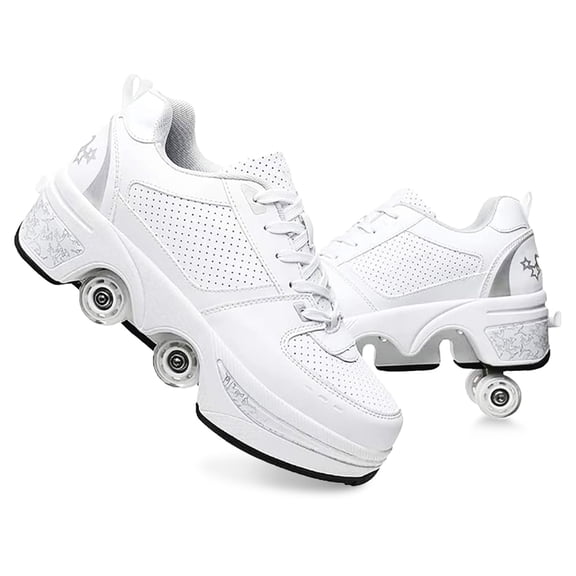 Roller Skate Shoes for Women,Double Row Deform Wheel Roller Skates,Sneakers with Wheels for Girls Boys