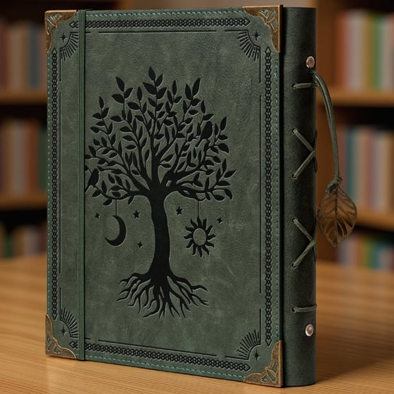 SWOEBTH 120-Photo Vintage Leather Scrapbook Album, 4x6 with 30 Paper Sheets, Tree of Life Cover, Green, 8.2x9.6 In