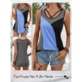 thumbnail image 6 of HUBERY Women Contrast Color Criss-Cross Neck Sleeveless Tank Top, 6 of 7