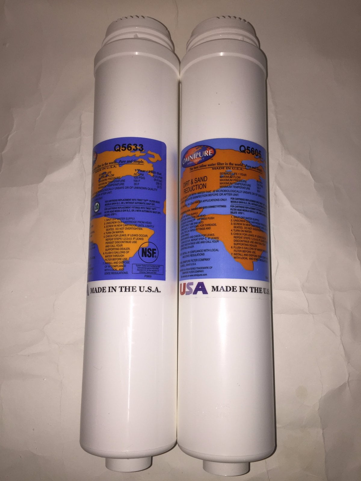 Omnipure Q5605 & Q5633 Pre Post Standard Sediment Carbon Filter Cartridge Set