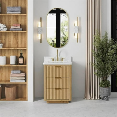 Cadiz 24" Single Bathroom Vanity in Washed Ash Grey w/Lightning White top&Mirror